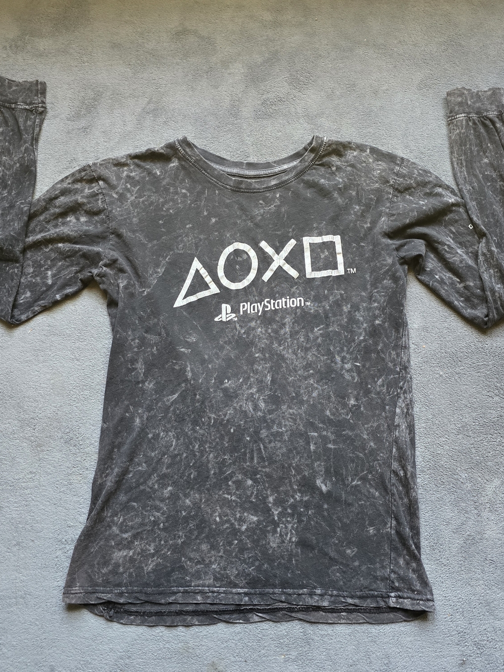Sony Black Acid-Wash Long Sleeve PlayStation Symbol Tee